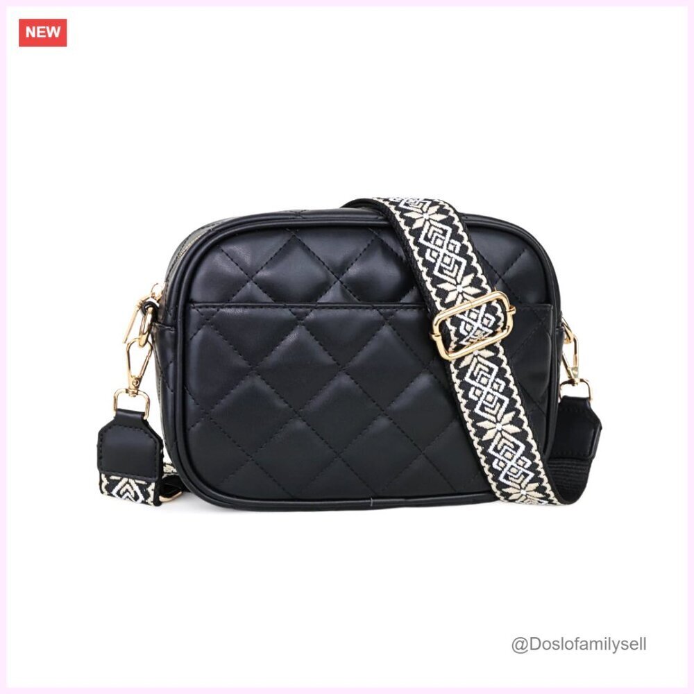 Quilted Vegan Leather Crossbody Bag with Multiple Pockets, Adjustable Strap